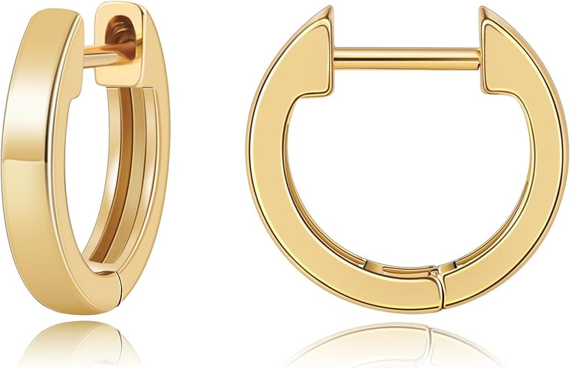 Huggie Earrings for Women, 14K Gold Plated Small Hoops | Amazon (US)
