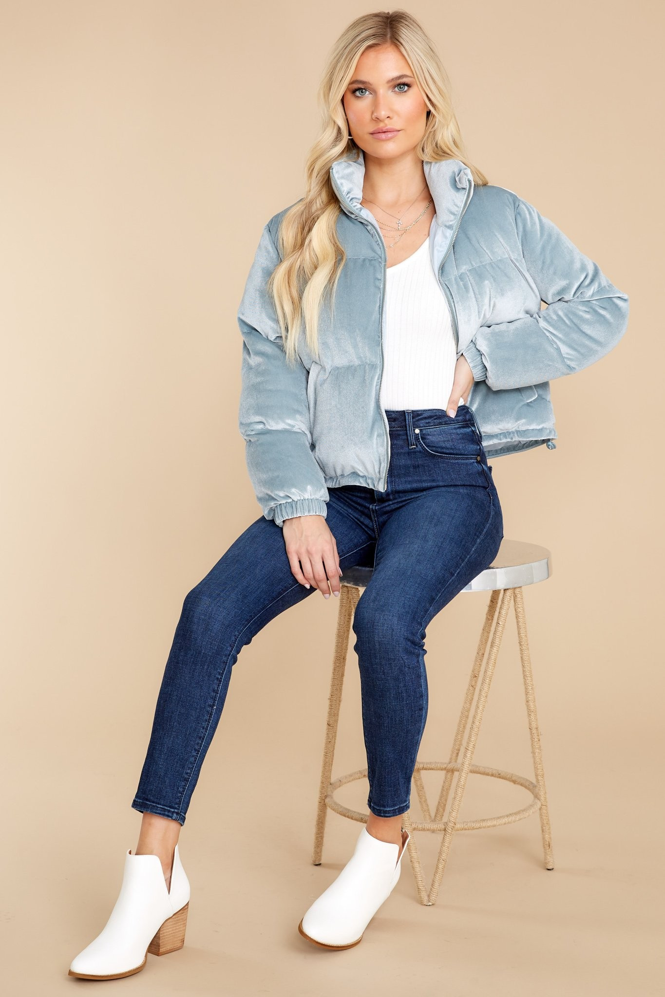 Ready For The Chill Dusty Blue Puffer Jacket | Red Dress 