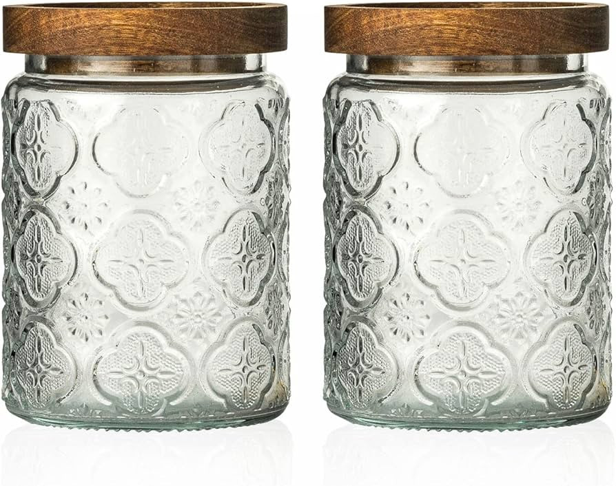 Snminetal Vintage Glass Airtight Storage Jar, With Airtight Wood Lid, Kitchen Food Containers, fo... | Amazon (US)