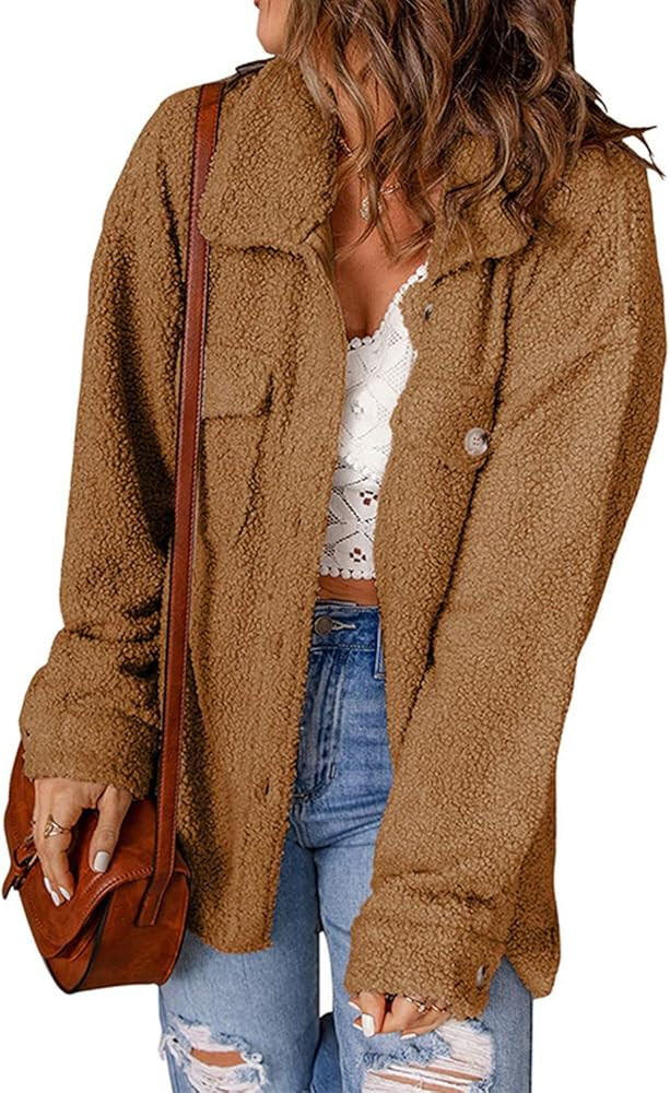 loveimgs Women Fuzzy Teddy Bear Jacket Coat Sherpa Fleece Jacket Button Up Oversized Shearling Ja... | Amazon (US)