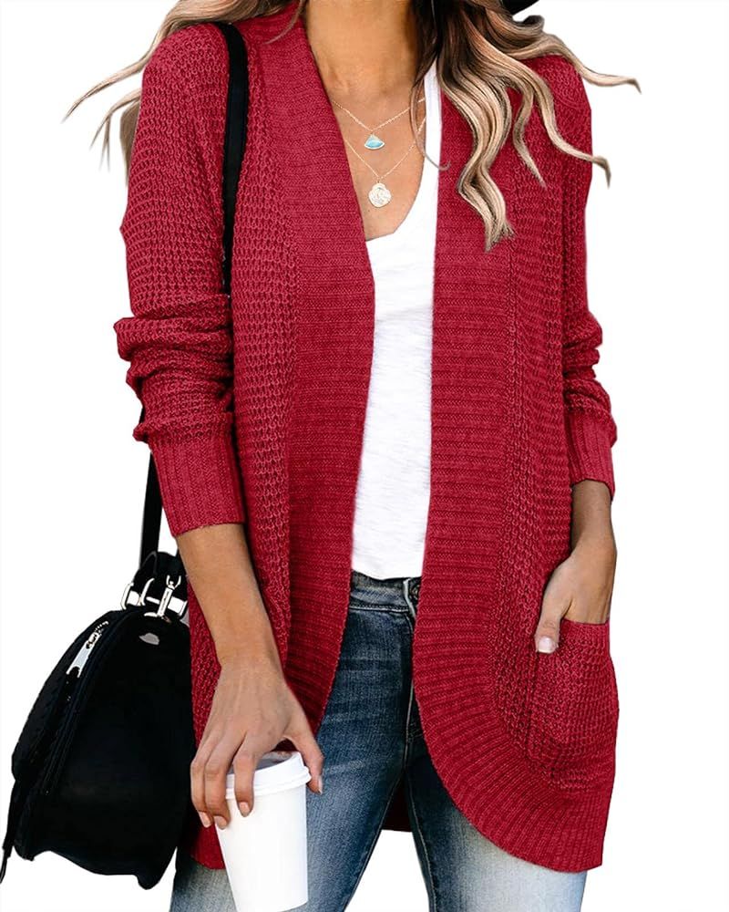 Saodimallsu Womens Loose Open Front Cardigan Long Sleeve Casual Lightweight Soft Knit Sweaters Coat  | Amazon (US)