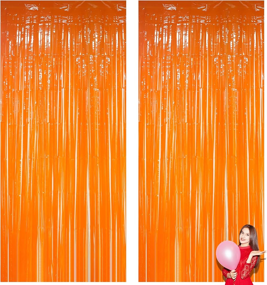 Fringe Backdrop Tinsel Curtain Backdrop 2 Pack 3.3 x 9.9 ft Orange Streamers Foil Fringe Curtains... | Amazon (US)