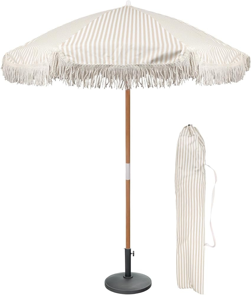 Harbour Housewares Tassel Fringed Wooden Garden Parasol & Base Set - 1.4M | Amazon (UK)