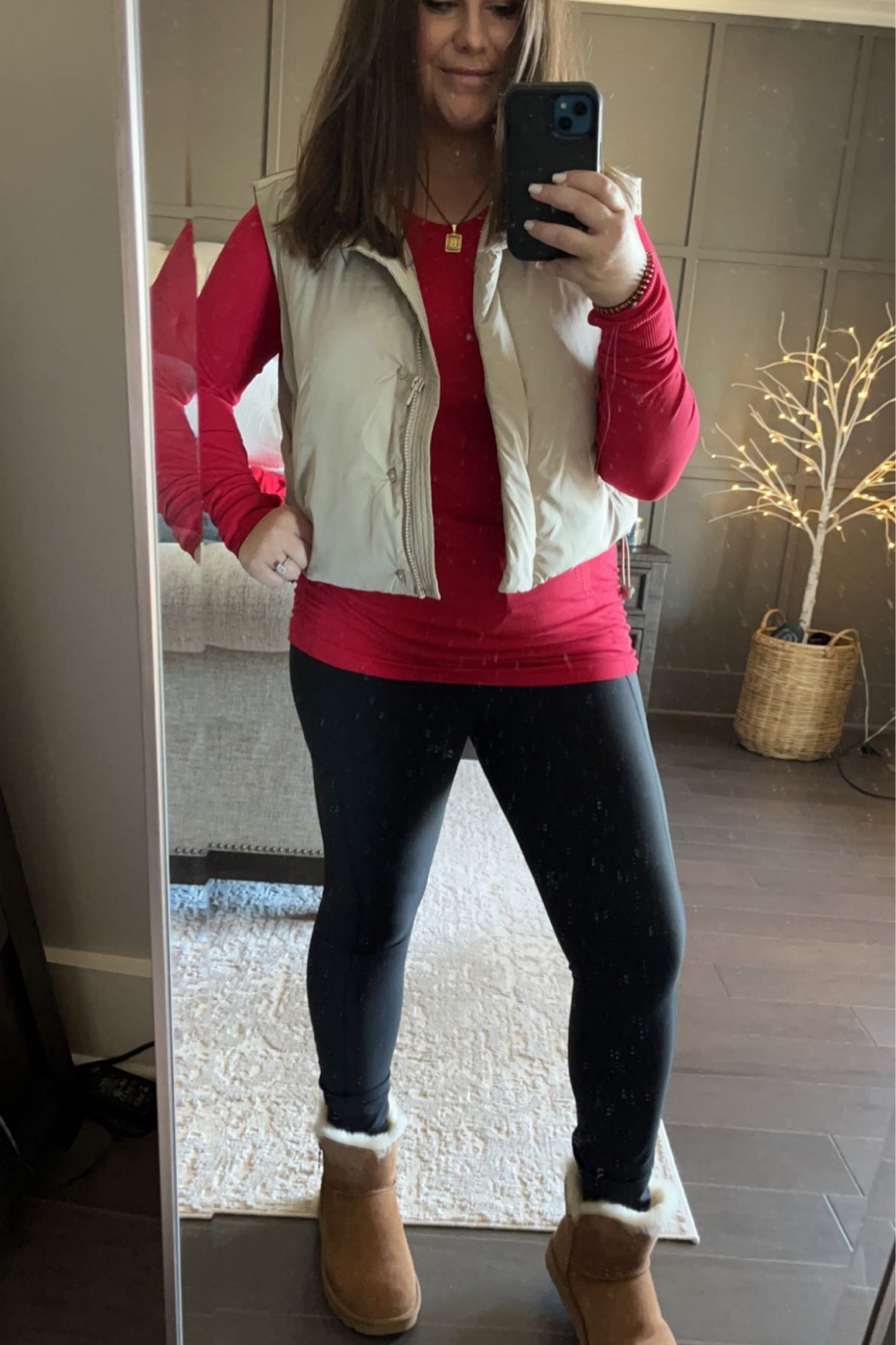 Athleta red top, cropped puffer vest, 90 degree athletic pants, and ugg bailey zip mini boots! 

#LTKshoecrush #LTKHoliday #LTKGiftGuide