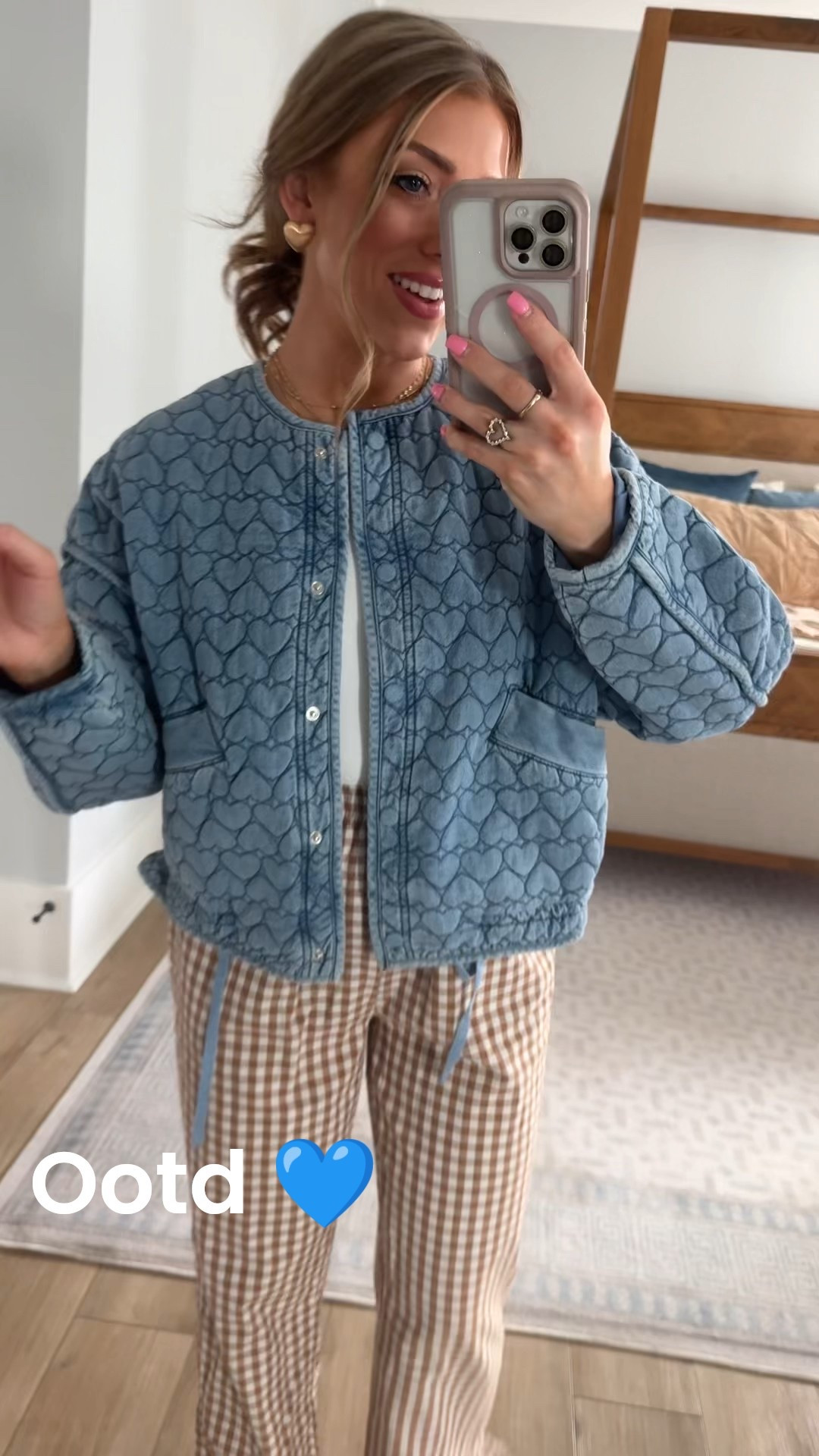 Today’s outfit of the day is all about comfortable everyday style with fun details 🤍
These Amazon gingham pull-on pants are such a good find — lightweight, stretchy, and the ruffle hem adds the cutest feminine touch. They’re easy to dress up or down and perfect for school drop-off, errands, or casual days at home.

I paired them with my go-to Amazon sneakers for an effortless, comfy look I can wear all day. This quilted heart jacket is from Marshall’s, but I’m linking similar quilted heart jackets that give the same cozy, elevated vibe. It’s the perfect layer for transitional weather and adds such a fun statement to a simple outfit.

Easy, comfortable, and cute — my favorite kind of outfit 💙🐾

#ootd #amazonfashion #amazonfinds #ginghampants #pullonpants #rufflehempants #casualoutfit #everydayoutfit #comfortablestyle #affordablefashion #quiltedjacket #heartjacket #sneakerstyle #momstyle #casualchic #springoutfit #weekendstyle