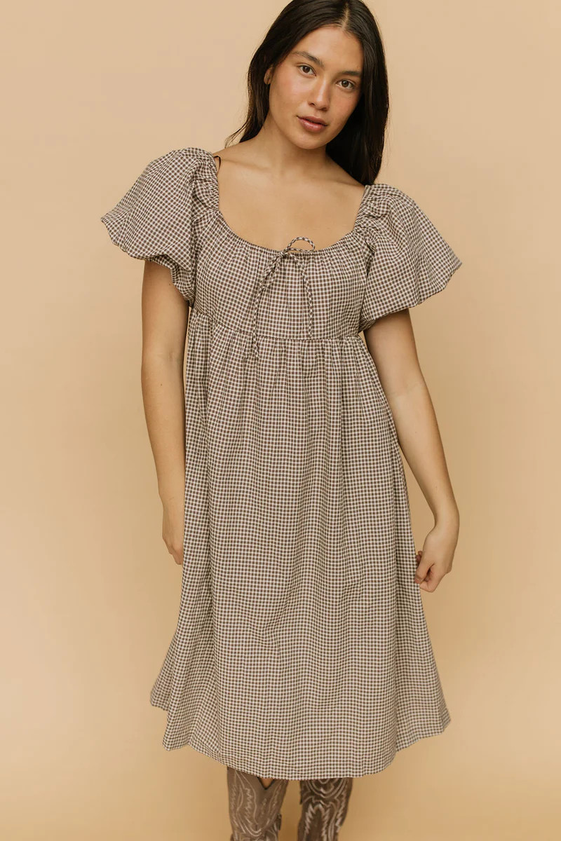 Elora Gingham Mid in Brown | Henly