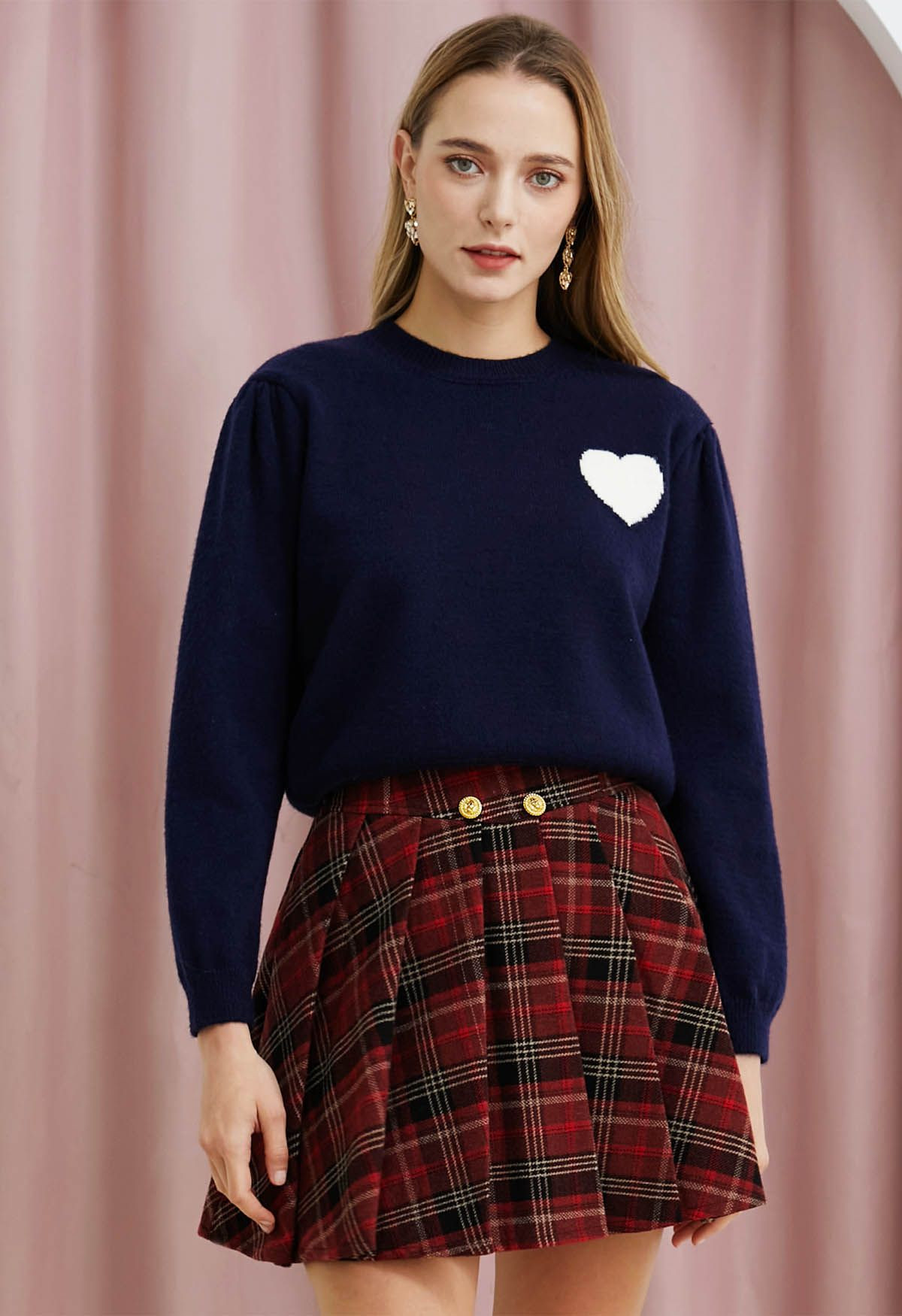 Sweet Heart Cozy Knit Sweater in Navy | Chicwish