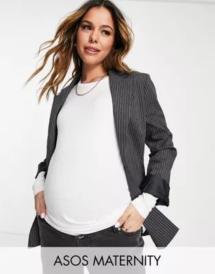 ASOS DESIGN Maternity ultimate slim fit T-shirt with long sleeves in organic cotton in white | AS... | ASOS (Global)