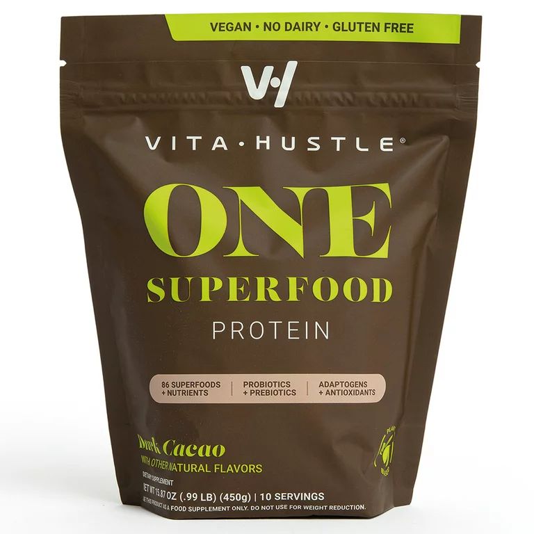 VitaHustle One Superfood Vegan Protein Powder, Chocolate Cacao, 20g Protein, 10 Servings | Walmart (US)