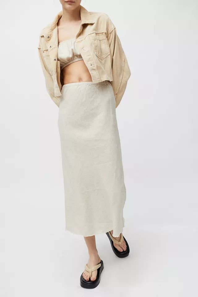 Little Lies Frayed Linen Midi Skirt | Urban Outfitters (US and RoW)