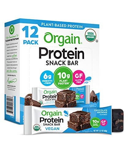 Orgain Organic Vegan Protein Bars, Chocolate Brownie - 10g Plant Based Protein, Low Calorie Healthy Snacks, No Lactose or Soy Ingredients, Gluten Free, Non-GMO - 1.41 Oz (Pack of 12) | Amazon (US)