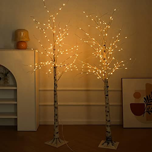 NOWSTO Lighted Birch Tree, 2 Pack 6 Feet 144 Warm White Lights, Prelit White Artificial Christmas... | Amazon (US)