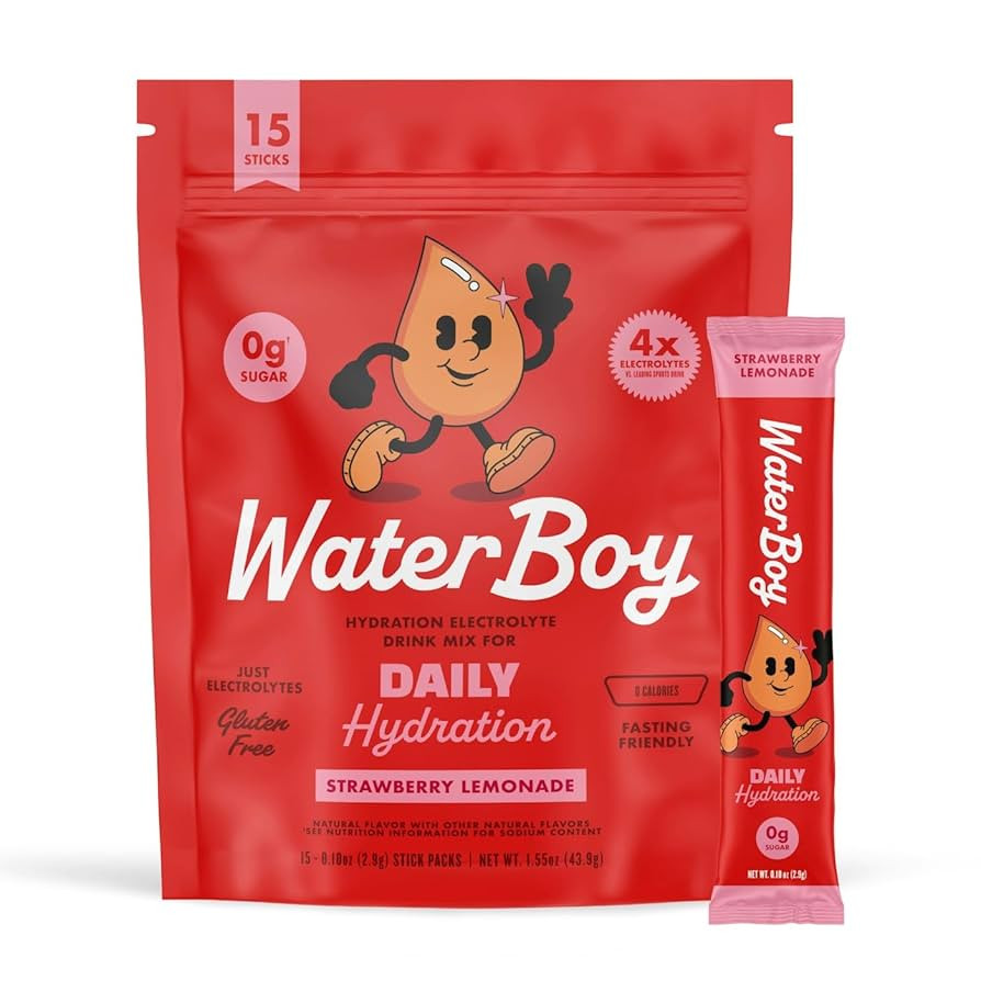Waterboy Daily Hydration | 1,570mg Electrolyte Powder Packets | No Sugar, All Natural, Gluten Fre... | Amazon (US)