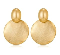 FAMARINE Big Disc Drop Earrings Gold Dangle Earrings Round Hammered Earrings Women | Amazon (US)