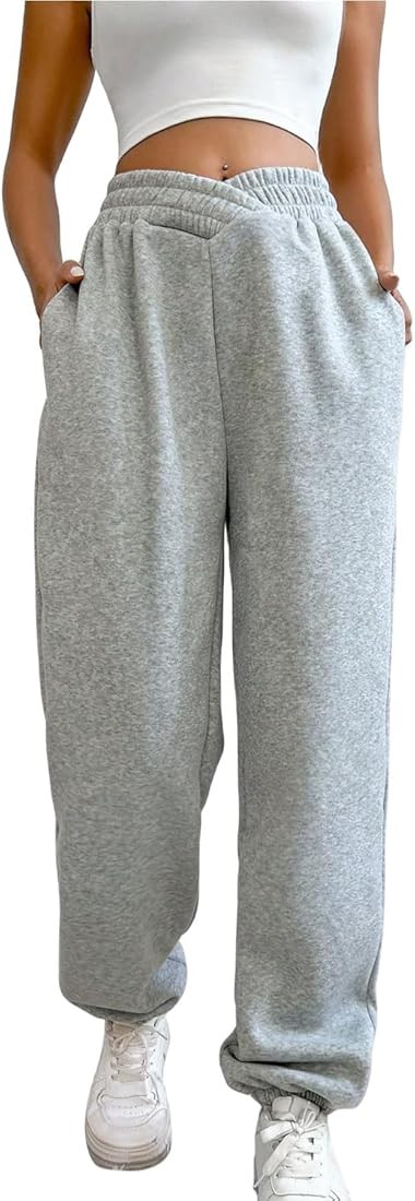 HOPYOP Women's Casual Joggers Pants V Crossover High Waisted Baggy Lounge Bottoms Pants Leggings | Amazon (US)