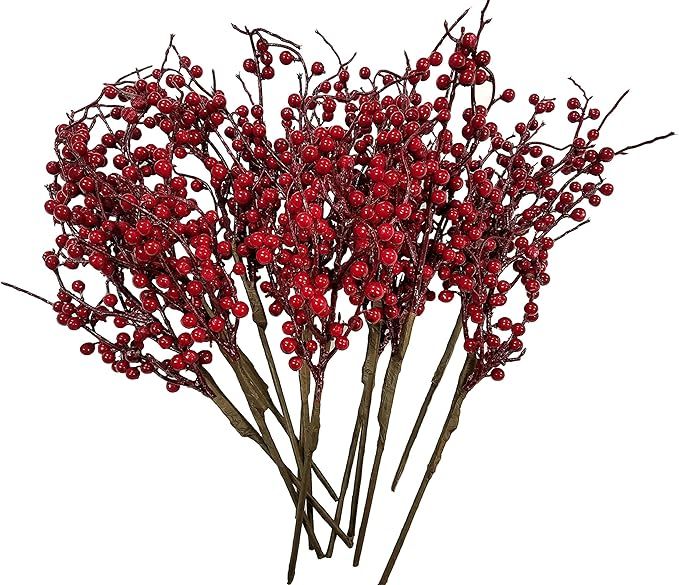 CraftMore Christmas Red Berry Twig Stem, 16 Inch, Set of 12 | Amazon (US)