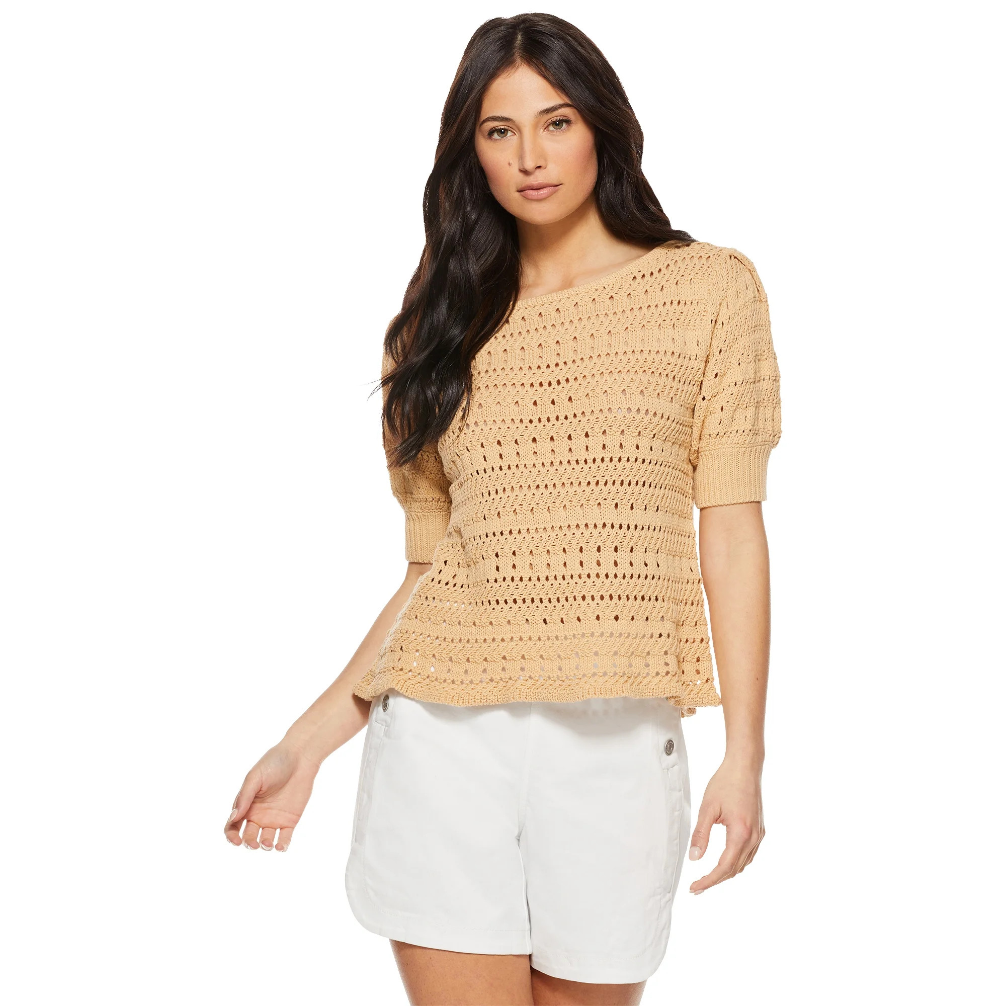 Sofia Jeans by Sofia Vergara - Sofia Jeans by Sofia Vergara Women’s Short Sleeve Pointelle Swea... | Walmart (US)