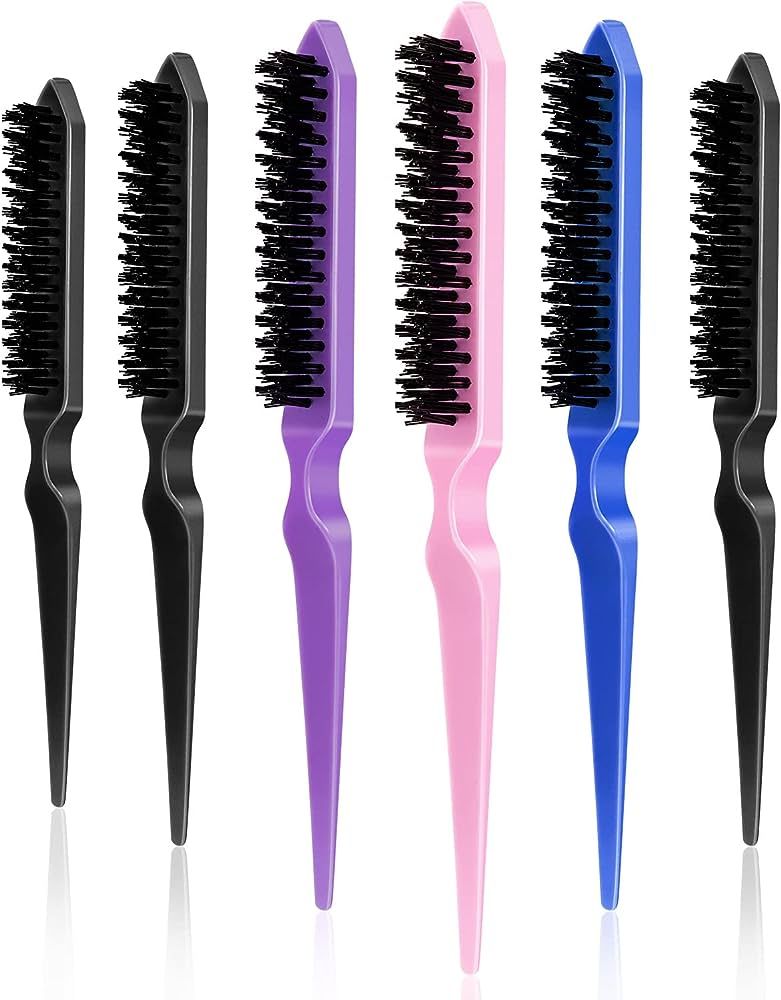 6 Pieces Nylon Teasing Hair Brushes, Three Row Salon Teasing Brush, Rat Tail Combs for Back Combi... | Amazon (US)