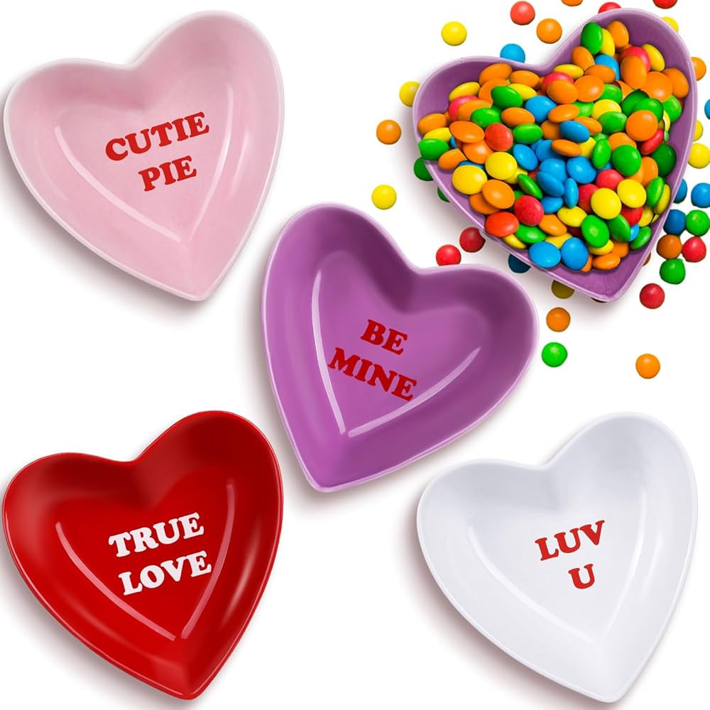 FoldTier 4 Pcs Valentine's Day Conservation Heart Bowls Sweet Talk Heart Shaped Valentine Dishes ... | Amazon (US)