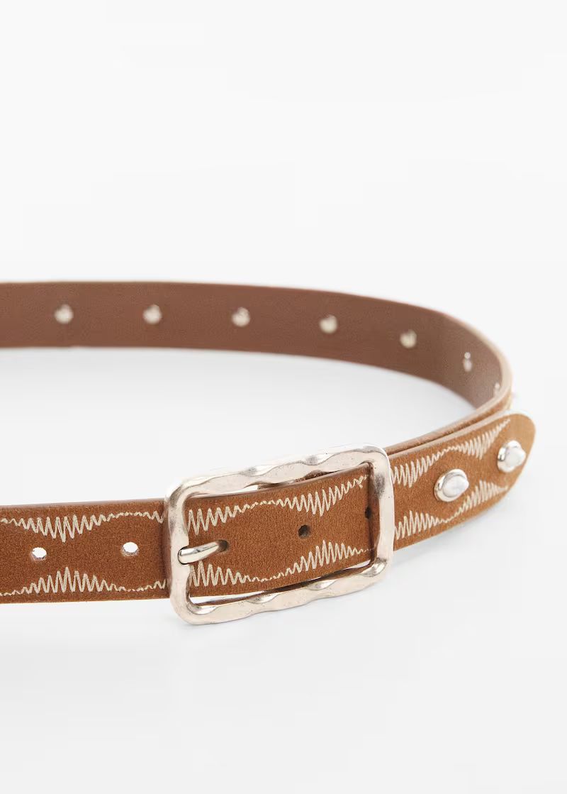Embroidered leather belt -  Women | Mango USA | MANGO (US)