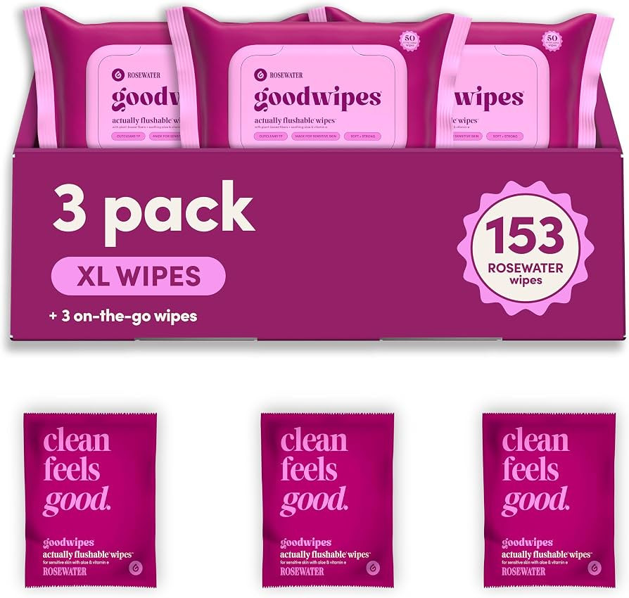 goodwipes Flushable Wipes - Rosewater, 153 Wipes (3 Pack + 3 Singles) | Amazon (US)