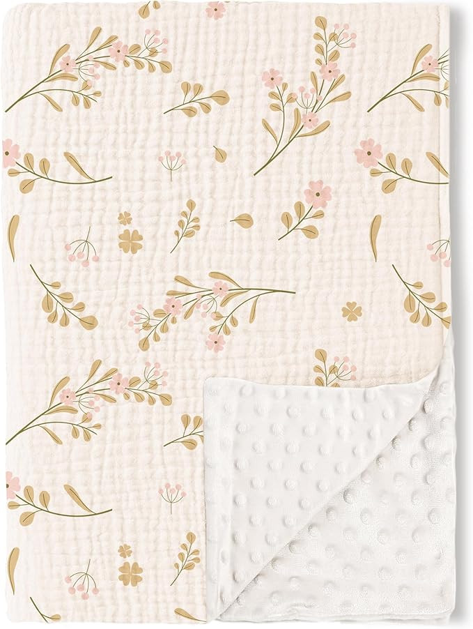 Konssy Baby Blankets for Unisex Boys Girls, Super Soft Nursery Minky Blankets with Muslin Cotton ... | Amazon (US)