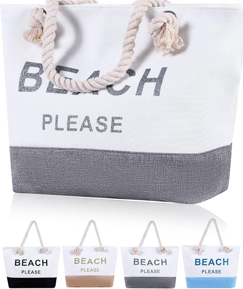 Large Canvas Beach Tote Bag with Zipper Women Swim, Travel, Shopping, Gym and Beach Holiday Cruis... | Amazon (US)