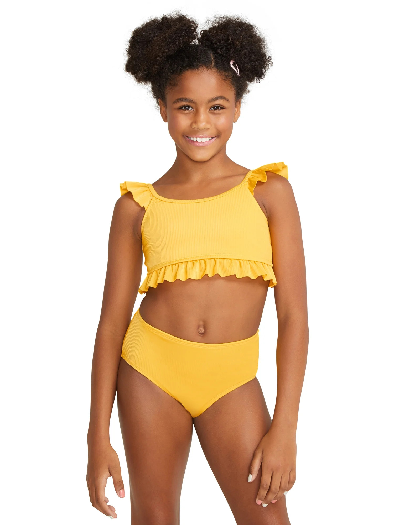 Justice Girls 2 Piece Recycled Poly Rib Ruffle Swimsuit Bikini, Sizes 5-18 | Walmart (US)