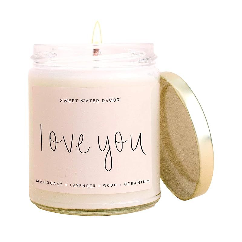 Sweet Water Decor, Love You Candle | Mahogany Teakwood Scented Soy Wax Candle for Home | Valentin... | Amazon (US)