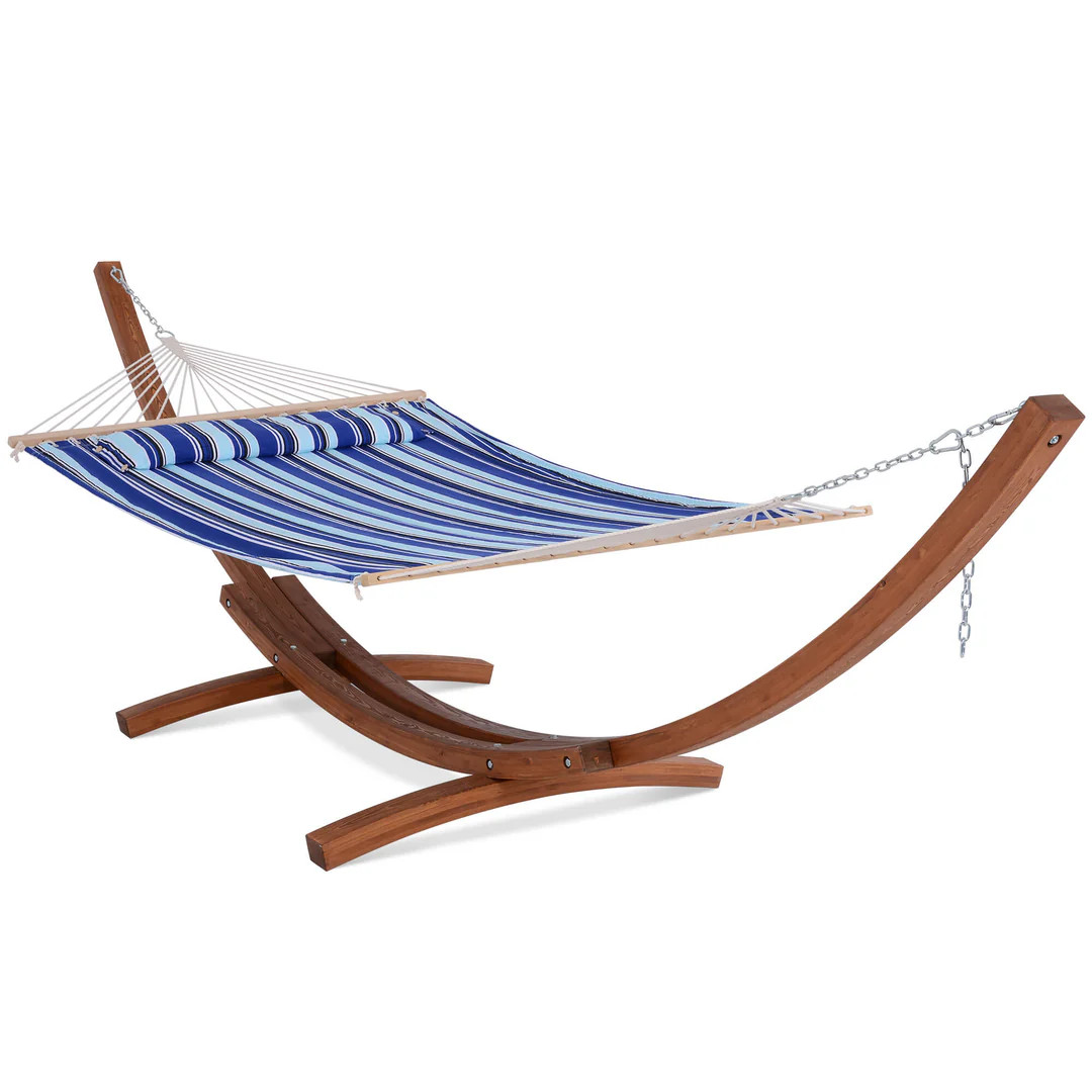 Outdoor Double Quilted Hammock with Wooden Arc Stand| SUNCREAT - suncreatoutdoor | Suncreatoutdoor