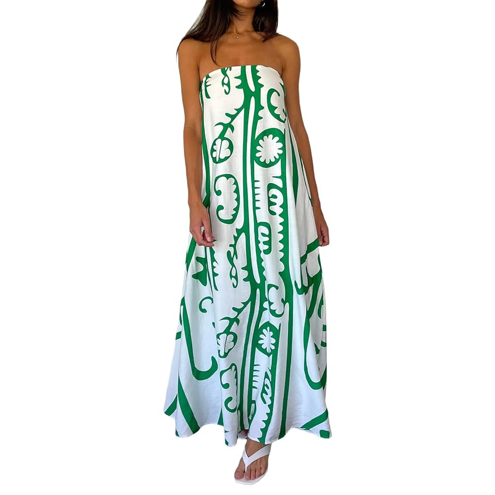 Faretumiya Women’s Bohemian Floral Printed Tube Maxi Dress Strapless Off The Shoulder Flowy Boh... | Amazon (US)