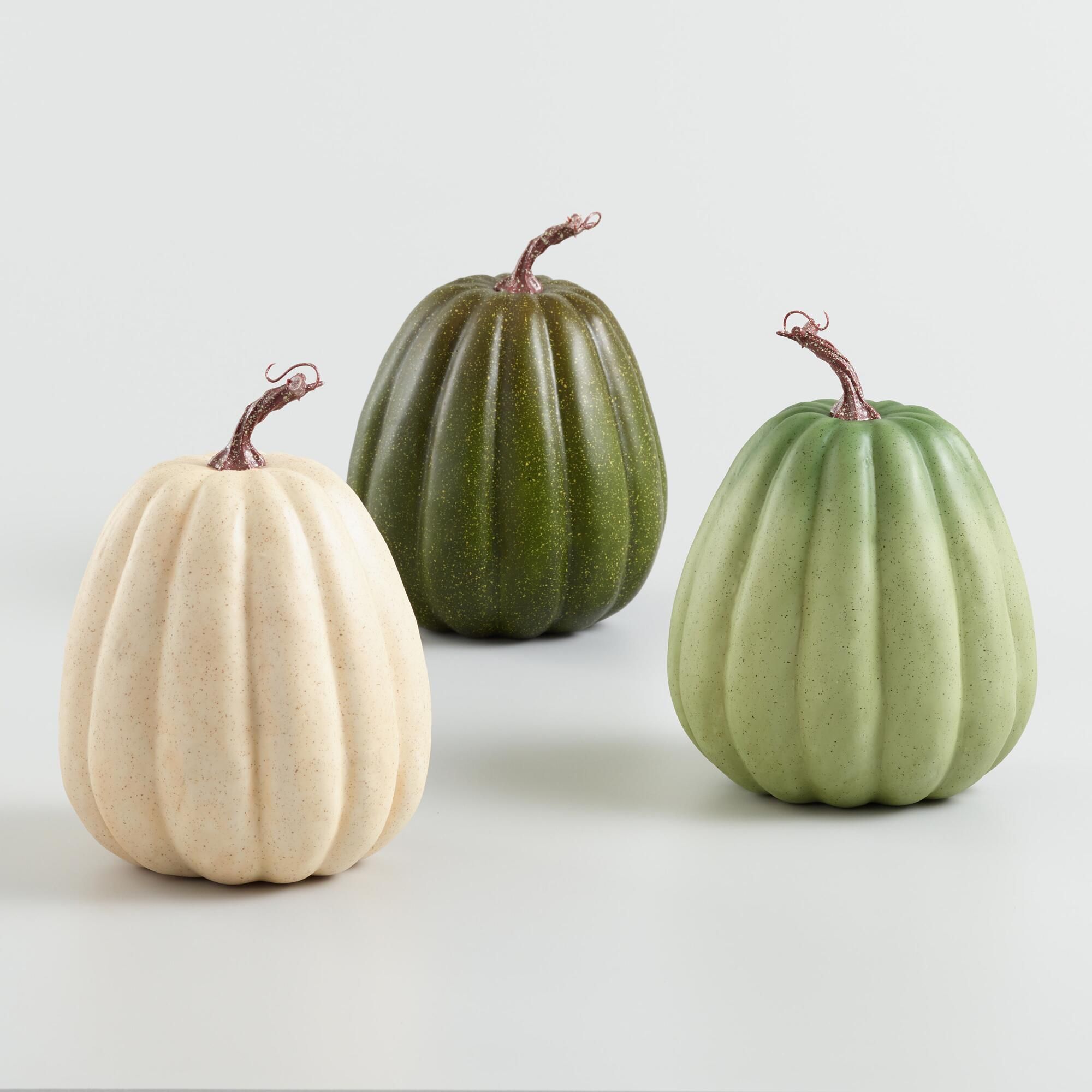Tall Ivory and Green Faux Heirloom Pumpkins Set of 3 by World Market | World Market