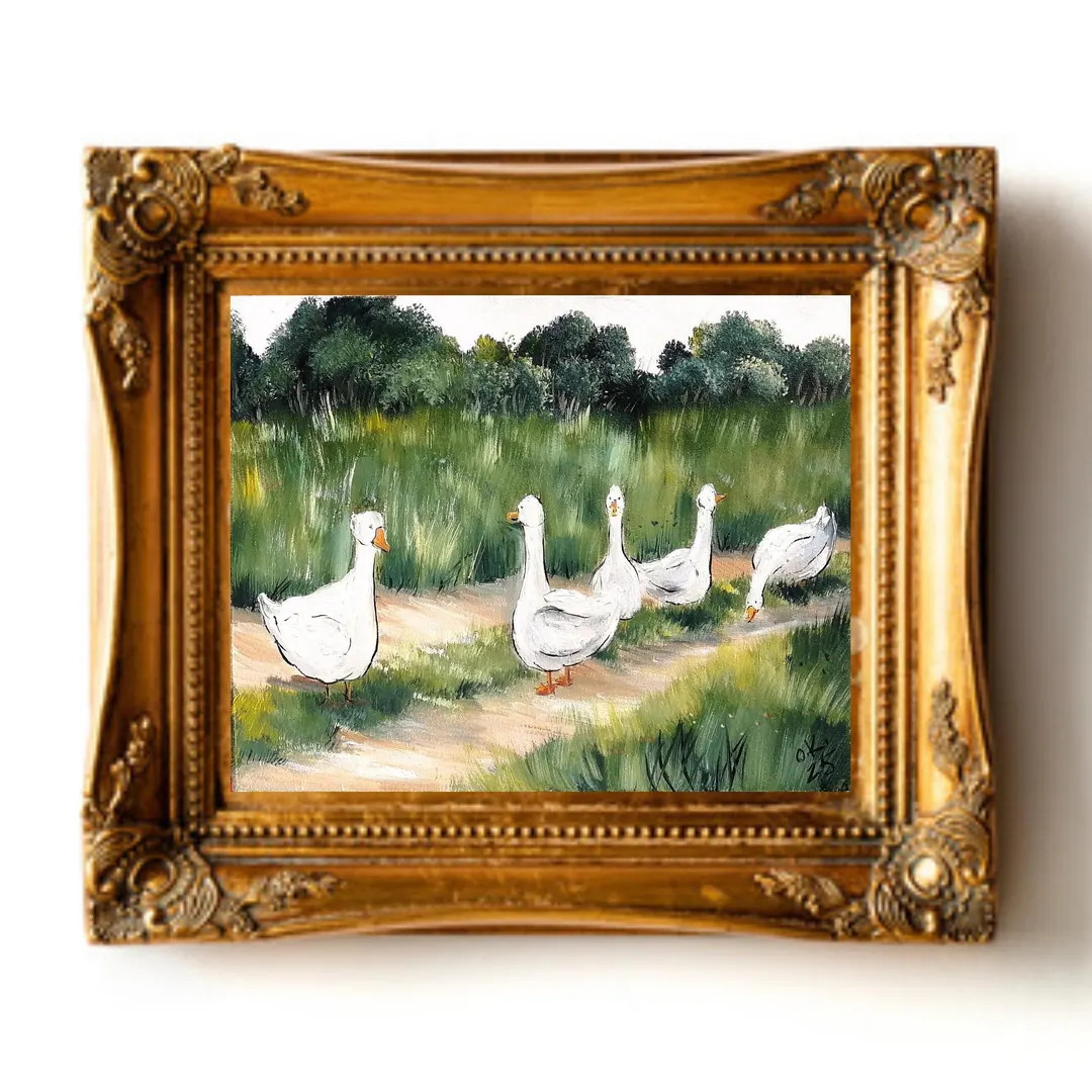 White Goose Painting Original Art Countryside Landscape Oil Painting Farm Animal Wall Art Vintage... | Etsy (US)