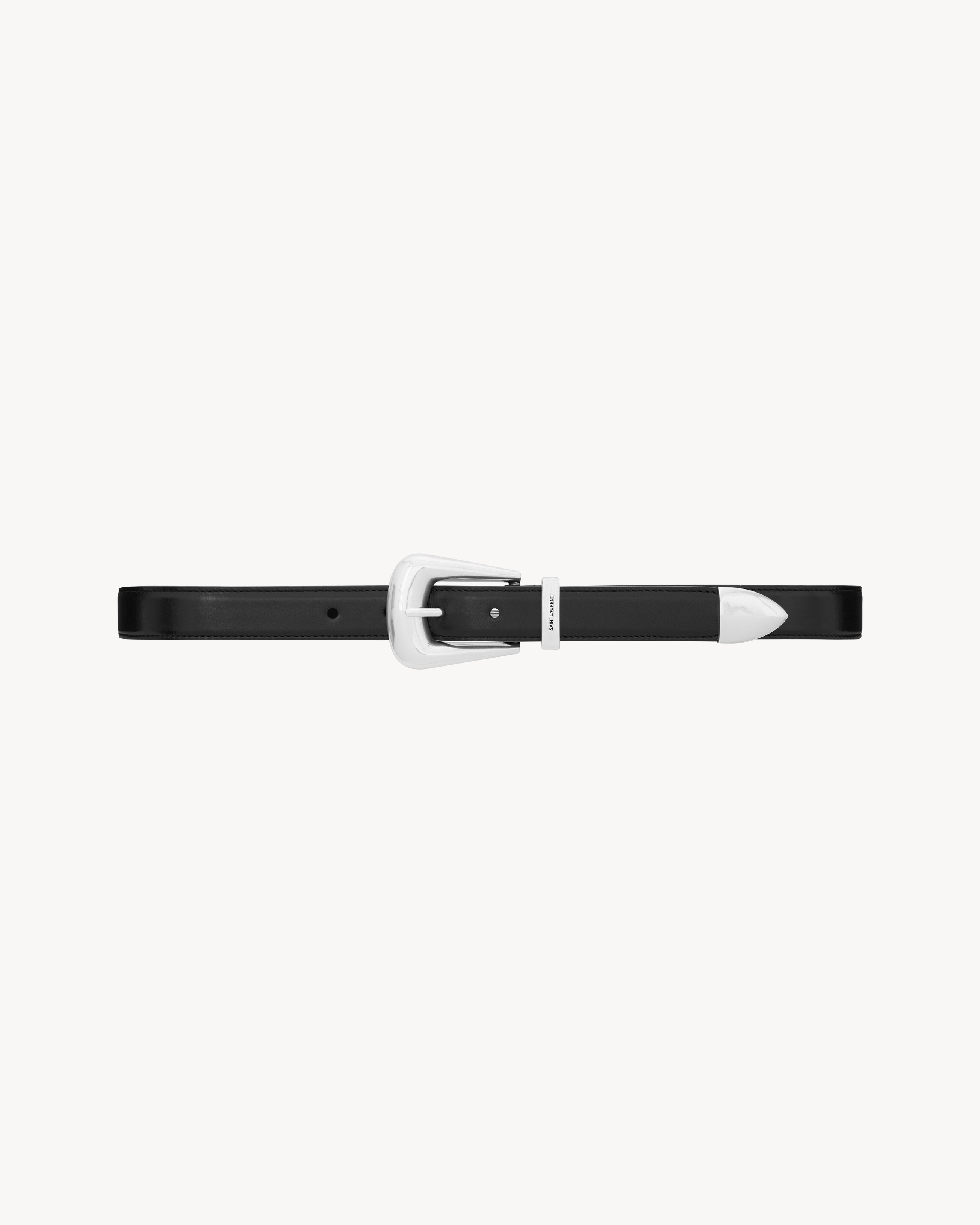 belt made with metal-free tanned leather, featuring a folk buckle, SAINT LAURENT engraved metal l... | Saint Laurent Inc. (Global)