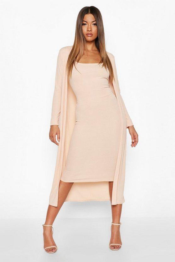 Ribbed Midi Dress and Duster Set | Boohoo.com (US & CA)