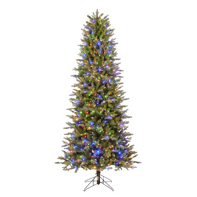 GE 7.5-ft Aspen fir Pre-lit Slim Artificial Christmas Tree with Multicolor LED Lights | Lowe's