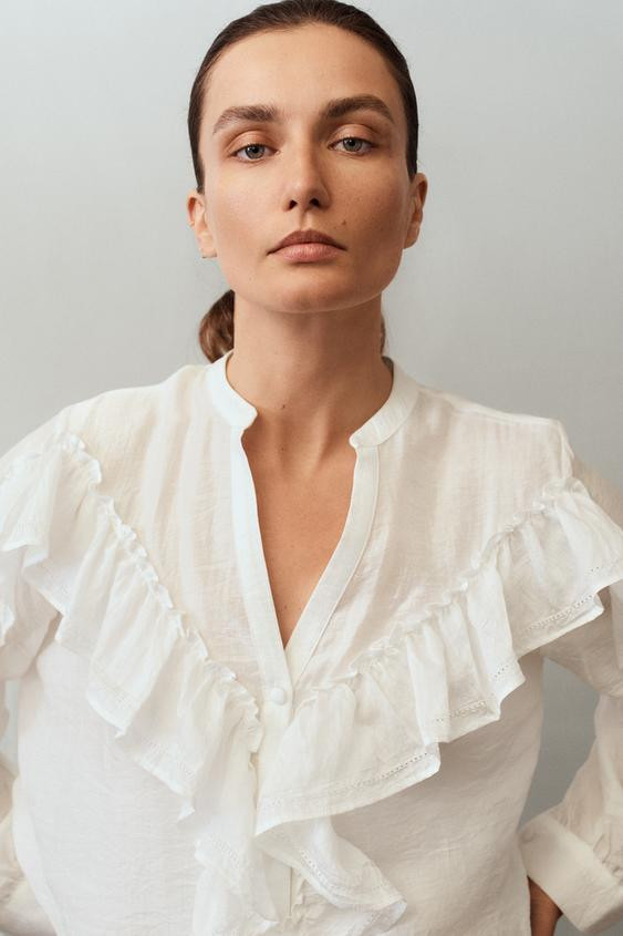 LACE TRIM RUFFLE BLOUSE | Zara UK