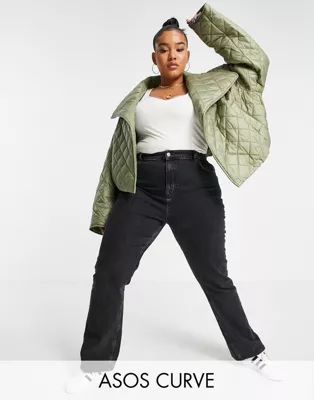 ASOS DESIGN Curve quilted cropped jacket in khaki | ASOS (Global)