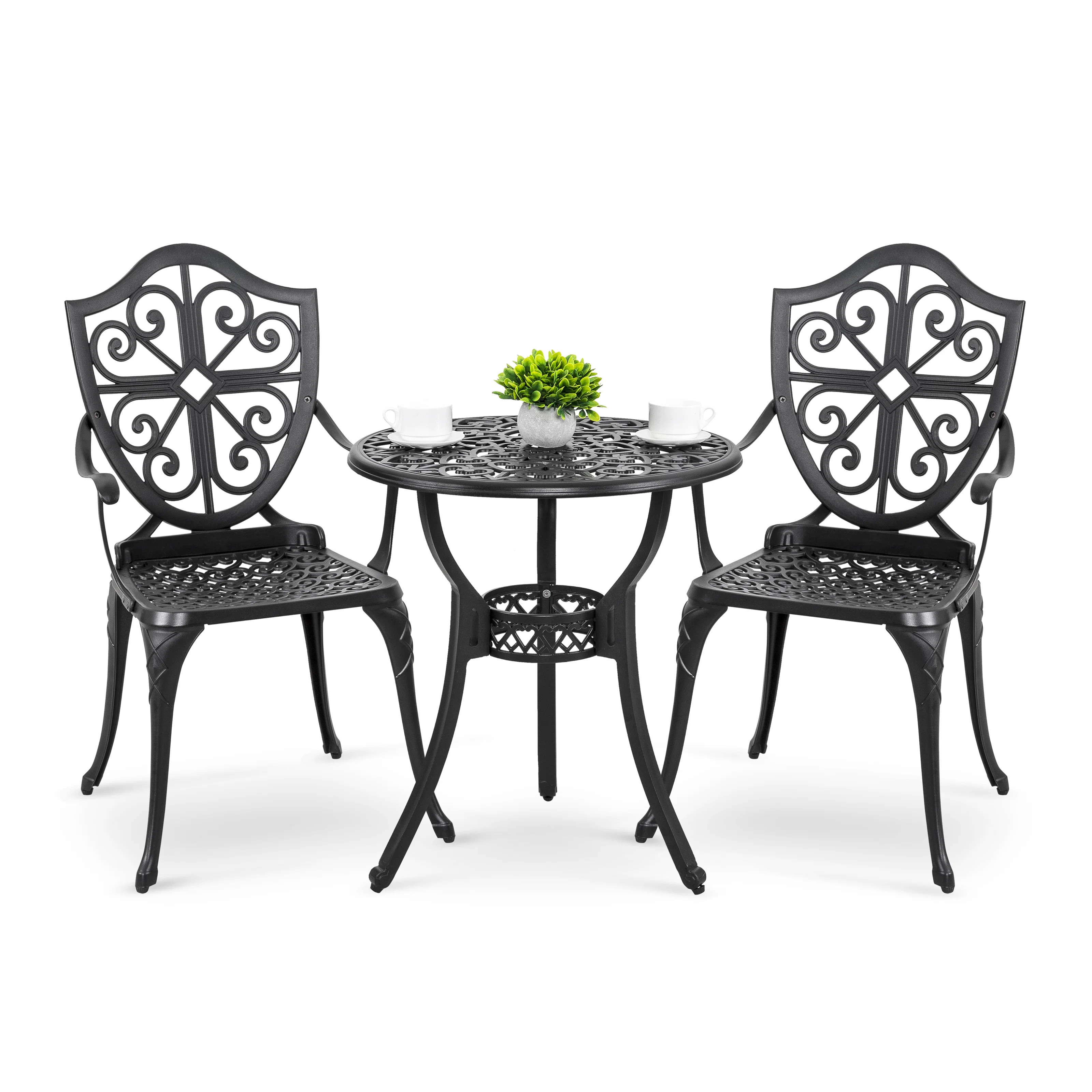 Lark Manor™ Aleah 3-Piece Outdoor Bistro Set, Round 24 Inch Cast Aluminum Bistro Table with 2.1... | Wayfair North America