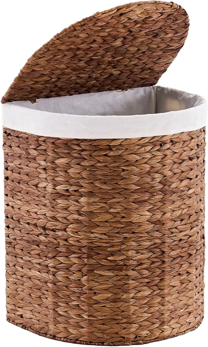 Water Hyacinth Laundry Hamper with lid, Half Moon Shape with 2 Removable Cloth Bags, Handwoven Bo... | Amazon (US)