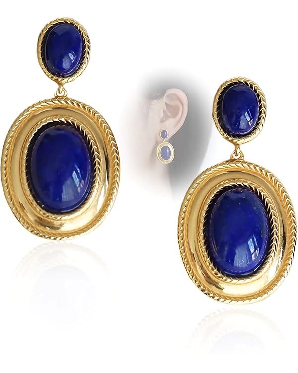 Bohemian Floral Filigree Gold Plated Turquoise Lapis Lazuli Drop Dangle Earrings, 925 Sterling Si... | Amazon (US)