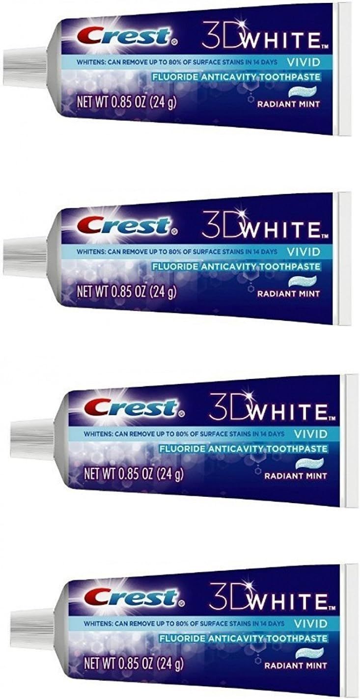 Crest 3D White Vivid Fluoride Anticavity Toothpaste Radiant Mint 0.85 oz Travel Size (Pack of 4) | Amazon (US)