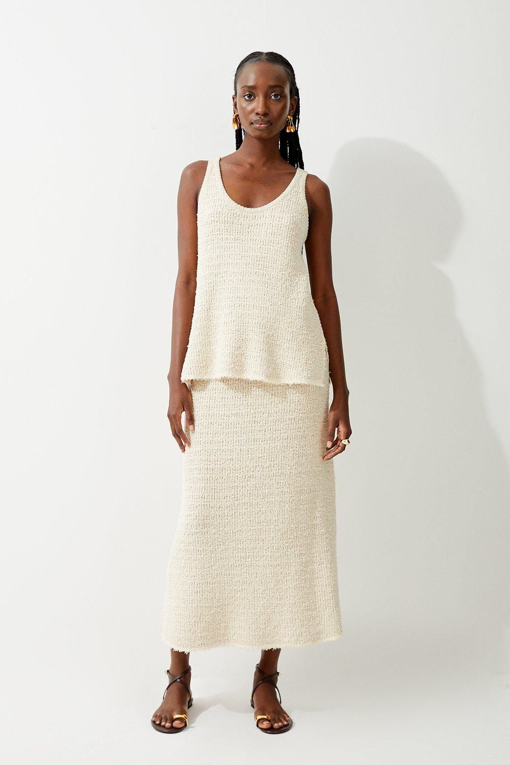 Textured Knit Cotton Blend Full Midi Skirt | Karen Millen UK + IE + DE + NL