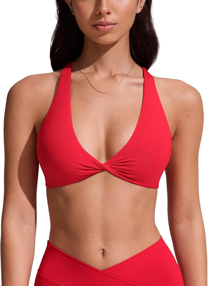 CRZ YOGA Twist Front Bikini Tops for Women - Padded V Neck Criss Cross Back Triangle Sexy Swim Ba... | Amazon (US)