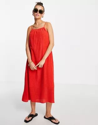 & Other Stories high neck pleated midi dress in red | ASOS (Global)