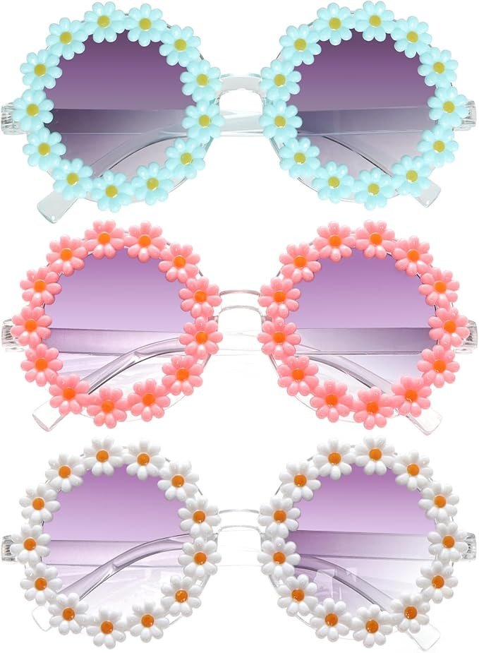 Girls Round Daisy Flower Sunglasses Flower Shaped Cute Glasses UV 400 Protection Outdoor Beach Ey... | Amazon (US)