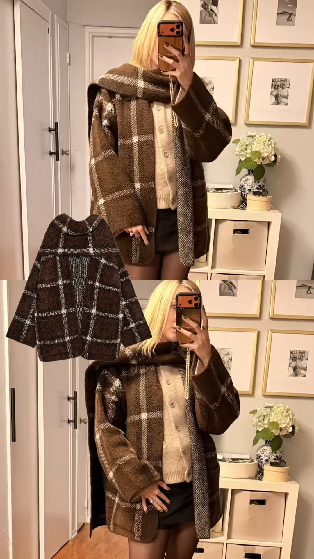 Favorite Zara purchase lately - brown coat with built in scarf 🧣 

Black skort, cashmere cardigan, brown coat, fall outfit, fall fashion, skort outfit, autumn outfit, autumn fashion, black shorts , Thanksgiving outfit idea 

#LTKHoliday #LTKootd #LTKGiftGuide