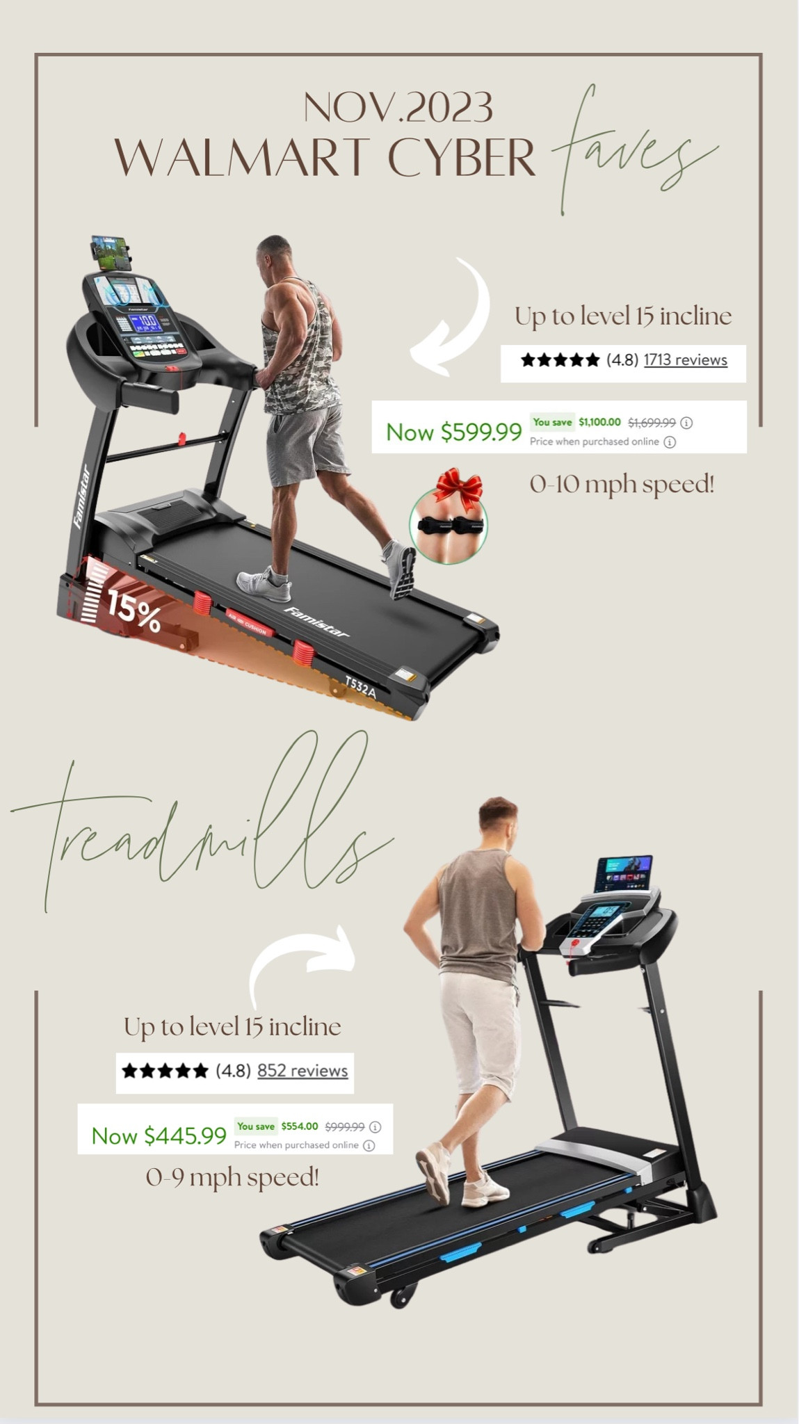 Found a couple solid incline treads at good prices 🤎 both go up to 15 incline which is my FAVE for incline hikes! 

For her / for him / gift guide / fitness / Walmart finds / Holley Gabrielle 

#LTKsalealert #LTKGiftGuide #LTKCyberWeek