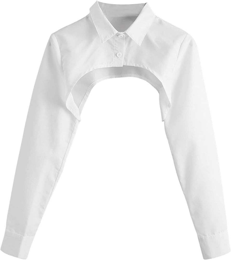 SweatyRocks Women's Long Sleeve Button Front Collared Ultra Crop Blouse Shirt Top | Amazon (US)