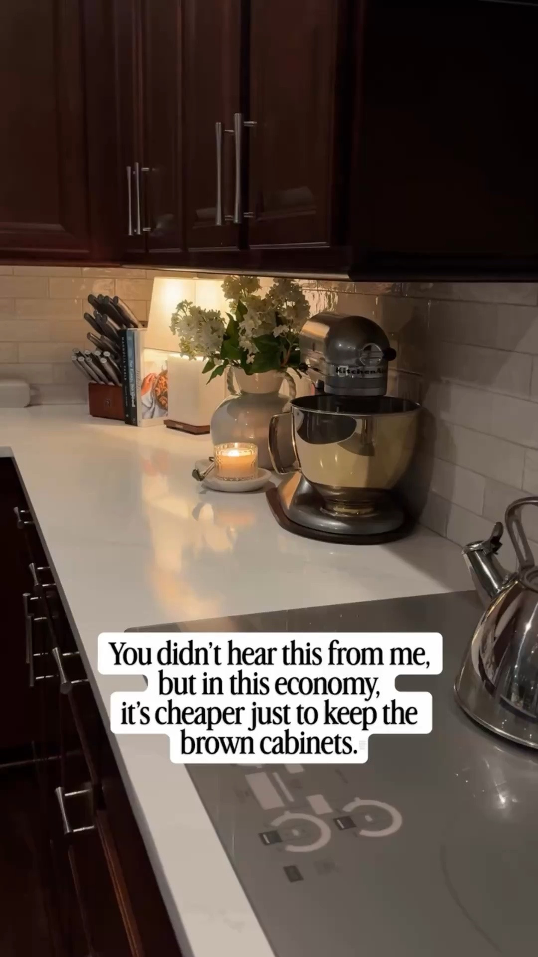 Brown cabinets got a bad reputation they didn’t deserve and the design world is quietly walking that back.

Here’s what nobody is saying loudly enough: dark wood cabinets are warm, timeless, and they hide everything. Scratches, smudges, the chaos of a real kitchen. A white or painted cabinet will show you every single thing.

Before you paint, reface, or walk away from a house because of the cabinets, consider what you’re actually giving up. The right lighting, hardware, and countertop pairing can make brown cabinets look intentional and expensive.

Trends move fast. Wood is forever.

Save this & follow before you make any decisions.

#kitchendesign 
#browncabinets 
#timelessdesign 
#attainablestyle 
#homedesignideas

#LTKstorytime #LTKHome